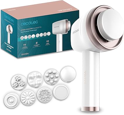 Cecotec Masajeador Corporal Anticelulítico con 8 Cabezales Intercambiables SkinCare Push Up. 5 Modos, 6 Niveles de intensidad, Autonomía 1,5 horas, Diseño Ergonómico, Apagado Automático